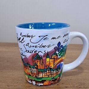 Quebec Mug Ceramic Je Me Souriens Blue White 12oz Souveiner Collectible